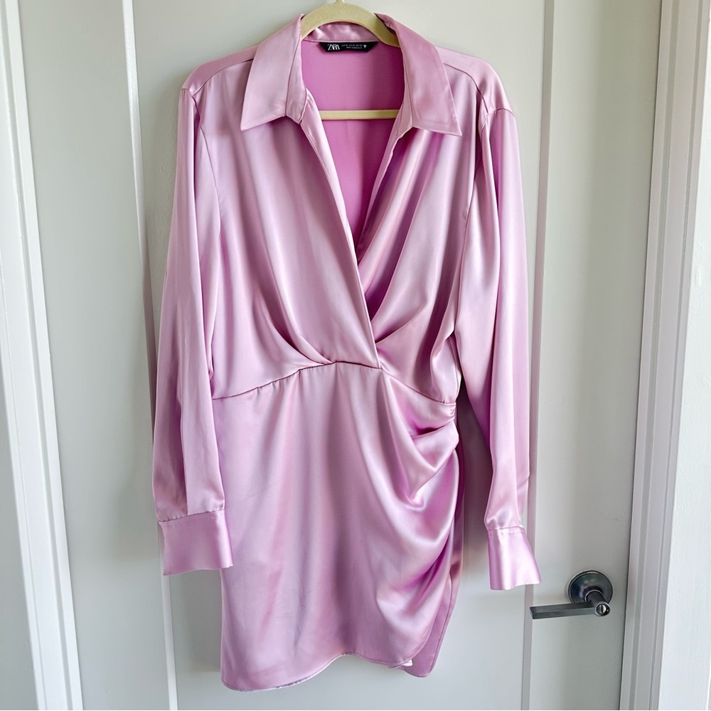 Zara Pink Long Sleeve Dress with Wrap Design
